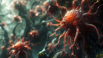 Vibrant Microscopic Cellular Structures Bursting with Life and Energy