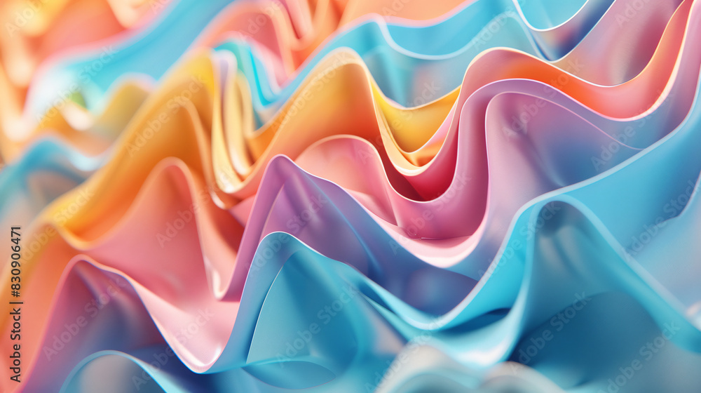 Poster 3d render of a colorful abstract background with multicolored waves, rainbow color curves, organic s