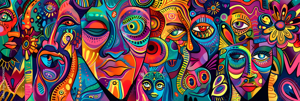 Poster vibrant psychedelic abstract art composition with captivating surreal patterns captivating visuals a