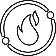 Clean vector illustration of a stylized flame encircled by a simple line, suitable for logos or app icons