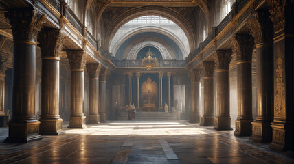 Obraz premium In the grand halls of the High King's palace, courtiers whisper of political intrigue and dark sorcery, Generative AI