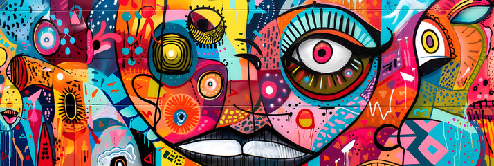 Obraz premium Vibrant Psychedelic Abstract Artwork with Eclectic Patterns and Playful Shapes in Vivid Colors