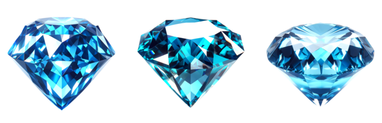 3D crystal diamond gemstone, reflective facets in varying shades of blue