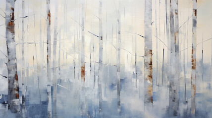 background winter birch forest, abstract expression of tree trunks oil painting paint