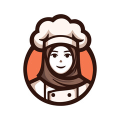 Modern Hijab Chef Logo. Vector Illustration Design Stylish Female Muslimah in Kitchen Illustration for Food and Beverage Branding