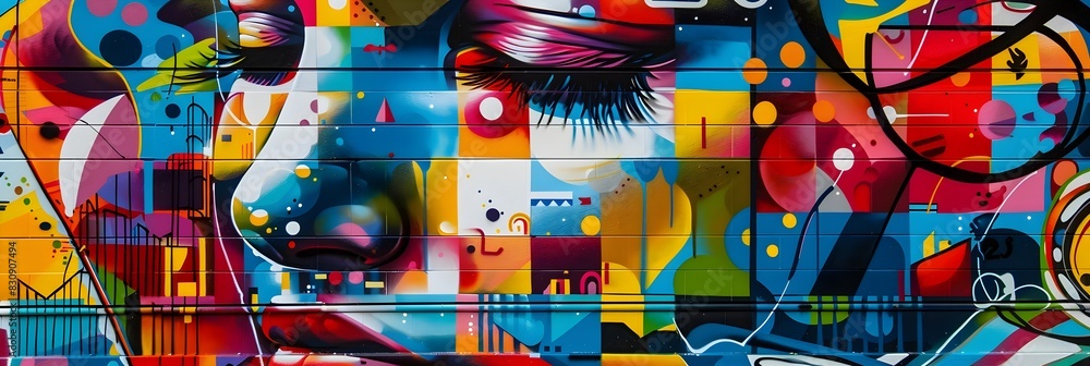 Aufkleber Visually Captivating Abstract Mural Showcasing Vibrant Colors Fluid Shapes and Surreal Patterns