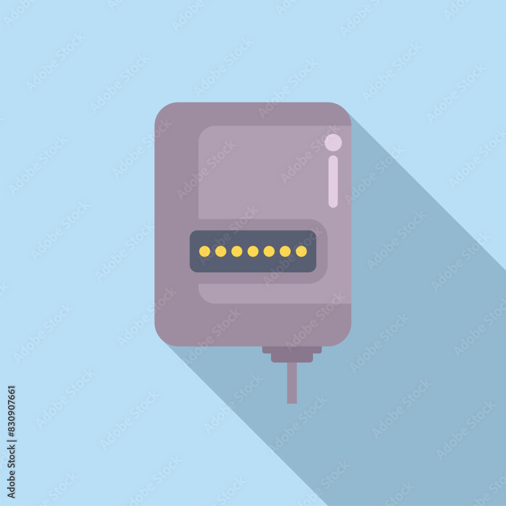 Poster modern, simple vector illustration of a wallmounted ethernet socket with shadow on a blue background