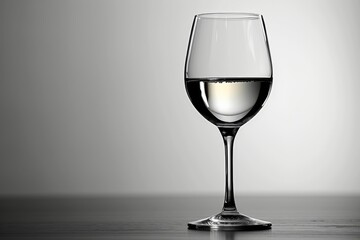 Fototapeta premium Sparkling water liquid in wine goblet glass isolated in the center of the background with light and shadow shot in the studio.