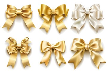 Luxurious Golden and White Ribbon Bows for Elegant Gift Wrapping and Festive description This image showcases a set of beautifully crafted golden and