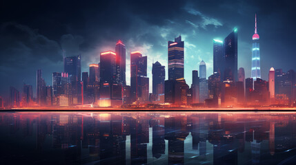 Futuristic cityscape in the dark