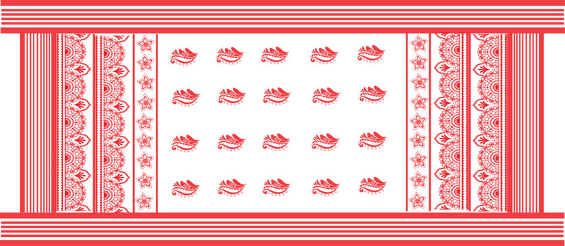 Assam PHULAM Gamosa  White Gamosa with Red Motifs (Design)