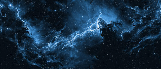 blue nebula space galaxy wide background with stars