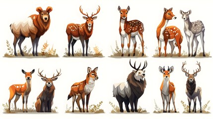 Obraz premium Diverse Herd of Wild Deer and Antlered Ungulates in Natural Habitats