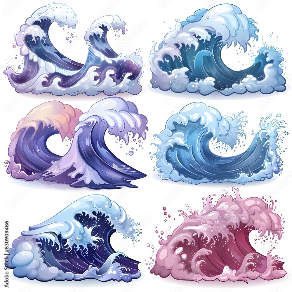 Poster Powerful Cartoon Style Waves Crashing with Dynamic Motion and Aquatic Energy