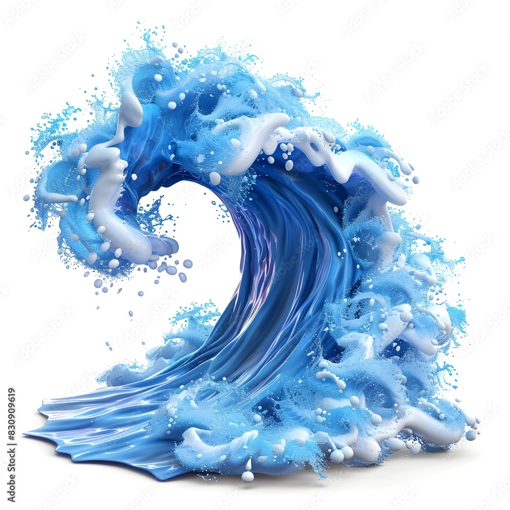 Poster Powerful and Stylized 3D Cartoon Wave Splash with Dynamic Motion and Fluid Energy