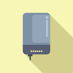 Minimalistic vector graphic of a mobile phone charger with shadow on a yellow background