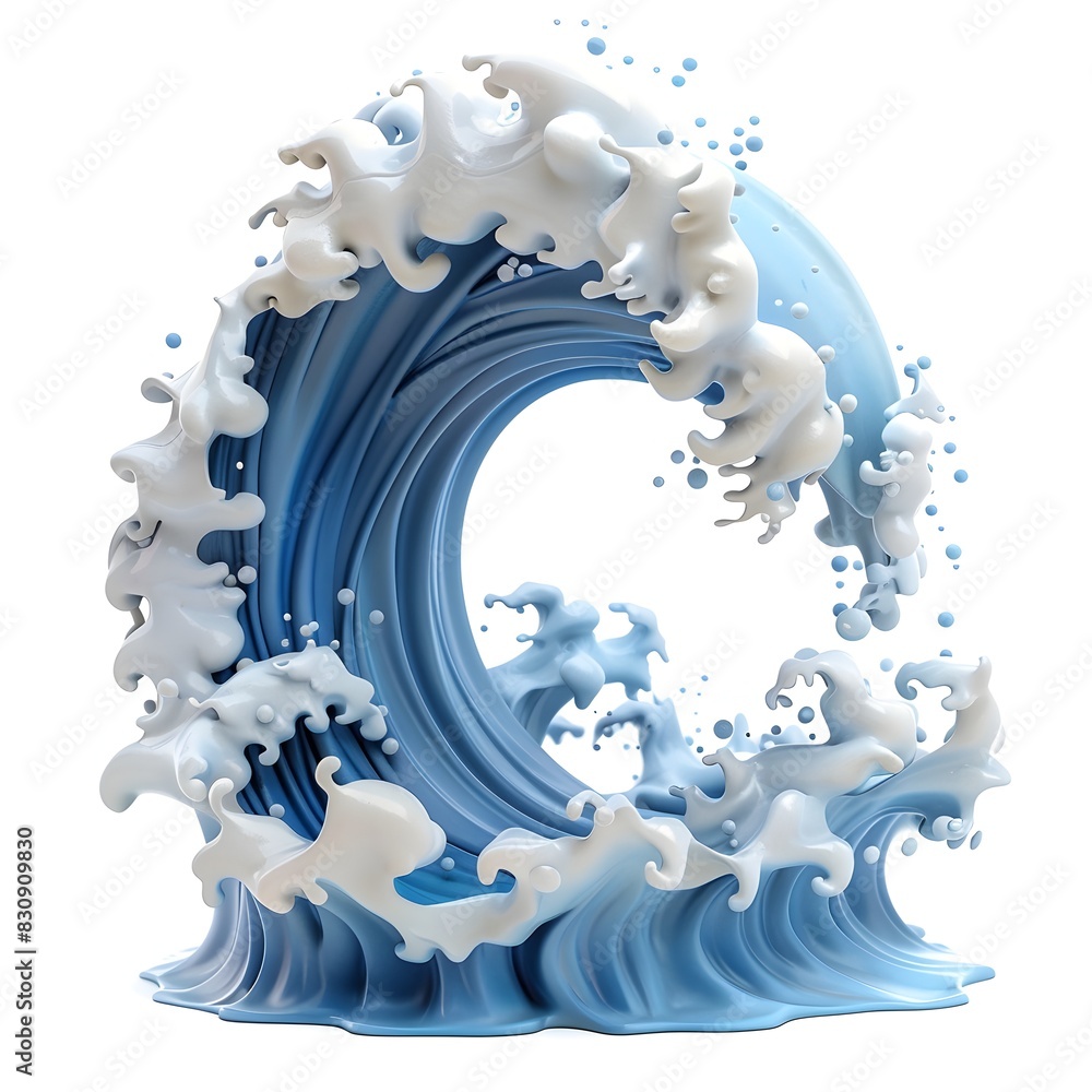 Poster Powerful Oceanic Splash Dynamic 3D Clay Wave on White