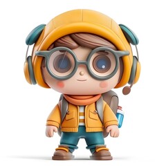 Animated 3D Clay Cartoon Character in Colorful Attire with Headphones and Glasses
