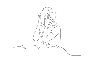 Woman who has trouble sleeping. Struggling to sleep concept one-line drawing