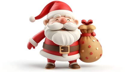 Jolly Santa Claus Character Holding a Sack of Gifts in Festive 3D Clay