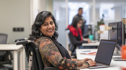 Diverse Modern Office Setting Featuring Inclusive Workspace and Women in Technology for Business Promotion