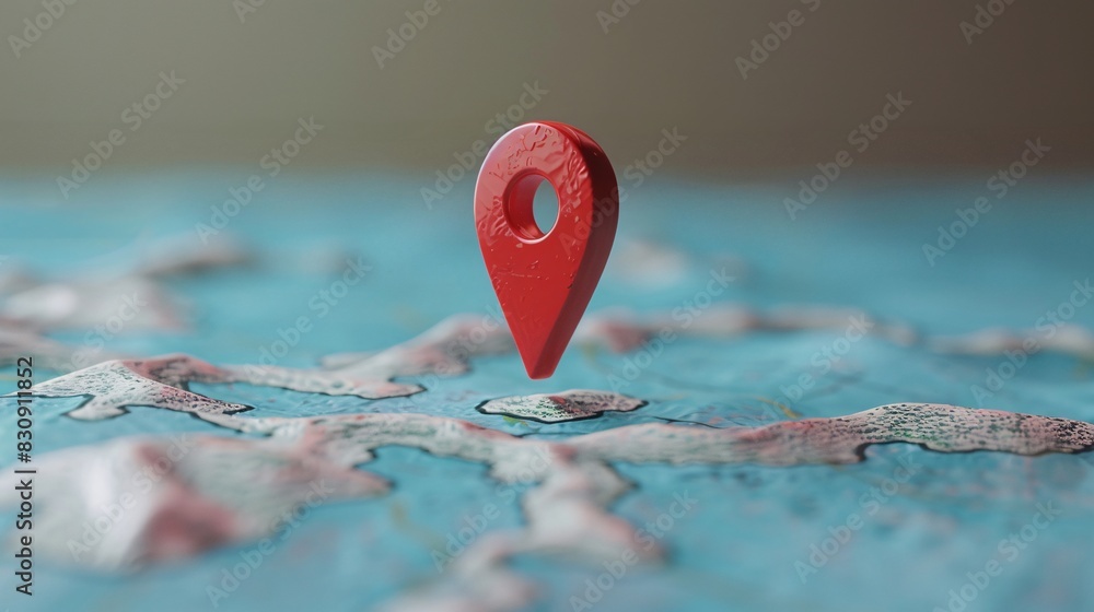 Aufkleber 3d close-up of a red marker on a map, symbolizing location and navigation. ideal for travel, gps, an