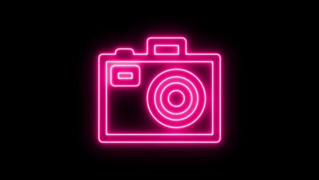 Photo camera glowing neon icon. Glowing sign logo vector