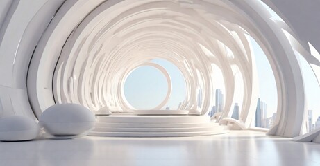 3d Illustration of White Circular Building. Modern Geometric Wallpaper. Futuristic Technology Design 