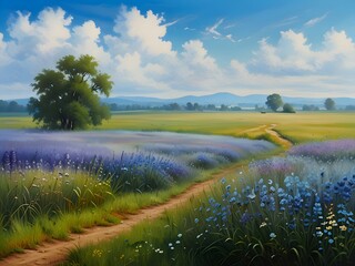 Meadow Field Landscape Oil Painting Art