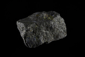 Isolated Nickel (Ni) sulphide (pentlandite) ore, black background. Mined Australia, South Africa, Canada, Russia. Compete with Ni laterite producers, Indonesia and Philippines