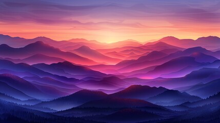 Obraz premium Vibrant sunrise over a majestic mountain range, bathed in a colorful palette of pink, purple and blue hues.