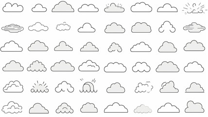 Fototapeta premium collection set contour image of a cloud, icon symbol on a white background