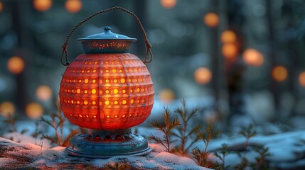 Obraz premium Celebration of islamic eid mubarak and eid al adha lantern in a light background. 