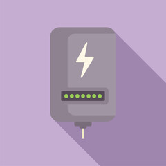 Digital vector illustration featuring a phone charger with power indicator lights on a purple background