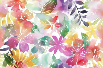 Obraz premium Colorful Floral Watercolor Background with Tropical Flowers