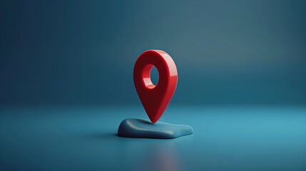 3D illustration of a red map pin marker on a blue background, representing location, navigation, and GPS concepts.