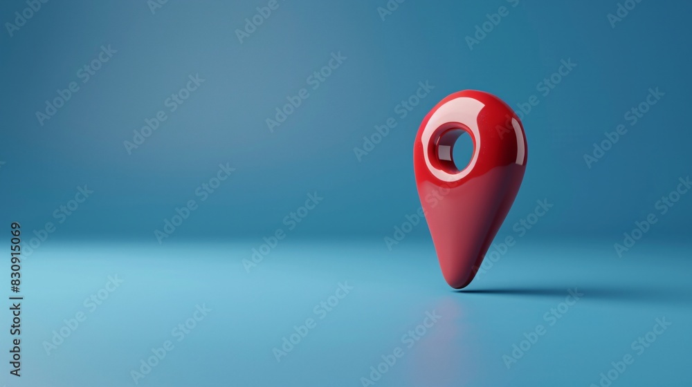 Poster 3d minimalist design of a red location pin on a blue background, representing navigation, gps, and d