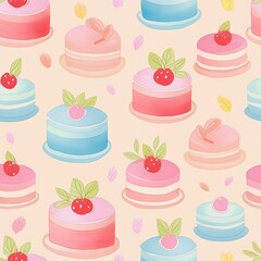 seamless pattern with cakes, pastel background