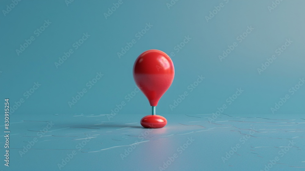 Poster 3d minimalist image of a single red balloon on a blue background, representing simplicity and balanc