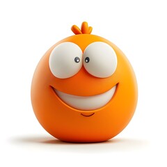 Cute Smiling Orange 3D Clay Cartoon Character Icon on White Background