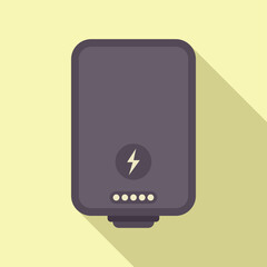 Flat design illustration of a portable power bank with a battery icon and charge indicator