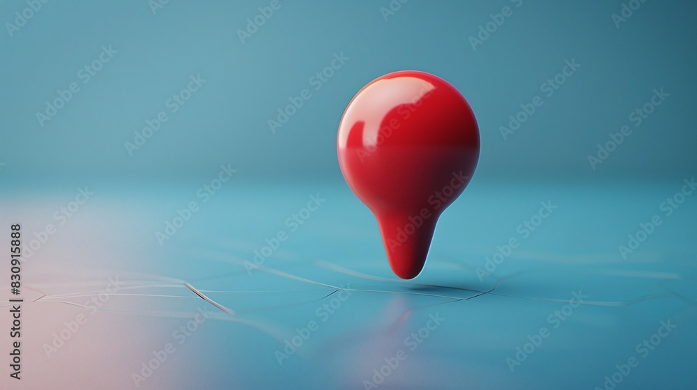 Poster 3d minimalistic red balloon-shaped object floating against blue background, conveying simplicity and