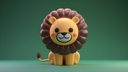 A 3D cute illustration of a lion character with a big smile.