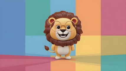 A 3D cute illustration of a lion character with a big smile.