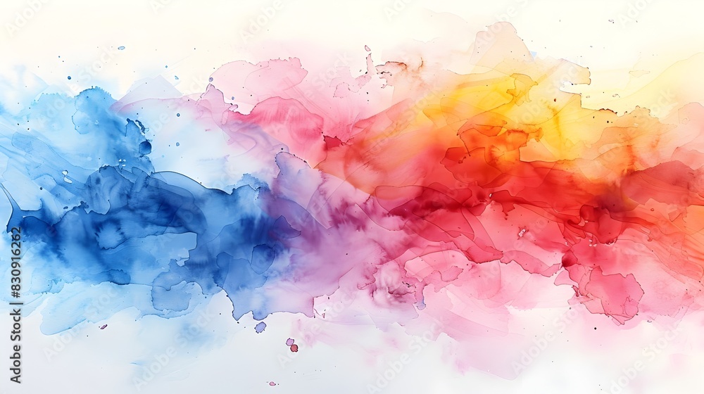 Poster vibrant abstract watercolor splashes and fluid drips across textured background