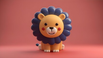 A 3D cute illustration of a lion character with a big smile.