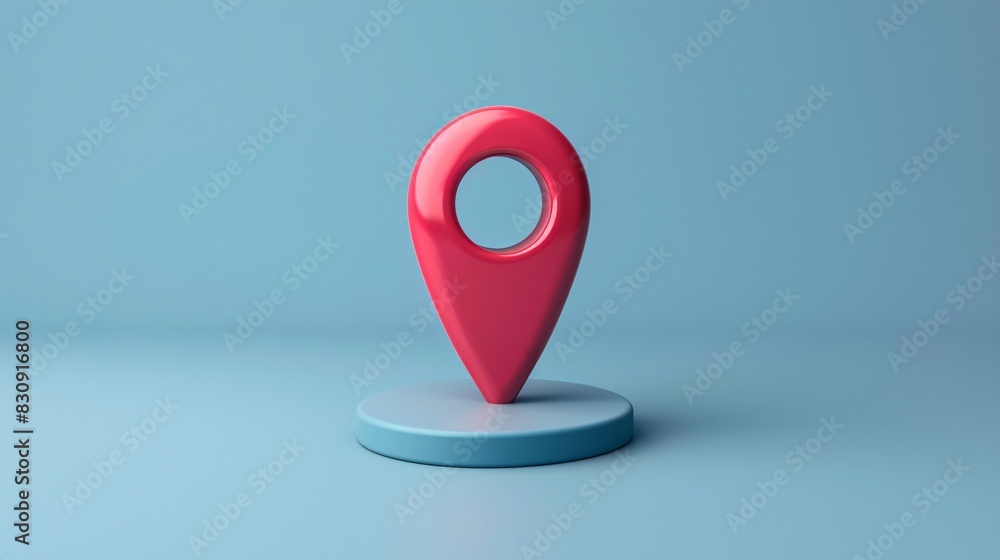 Poster 3d render of a red location pin on a blue background. perfect for concepts of navigation, positionin