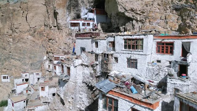 Fuktal Buddhist Monastery, Zanskar from the air, Himalayas from drone, Tibet