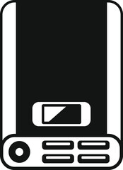 Black and white vector illustration of an external hard drive with details