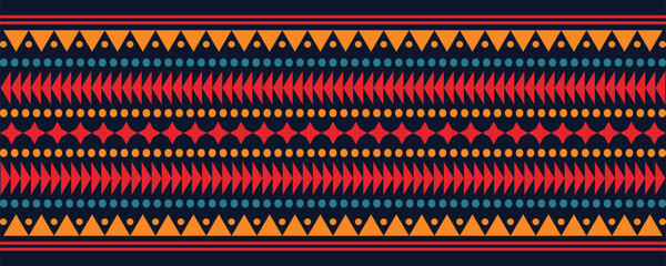 Abstract bright colorful pattern banner design template with tribal aztec style ornament. Ethnic background collection. Ethnic border style seamless pattern. Tribal mexico or african print design art.